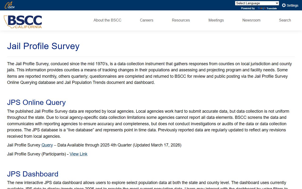 Contra Costa County inmate population BSCC Jail Profile Survey page