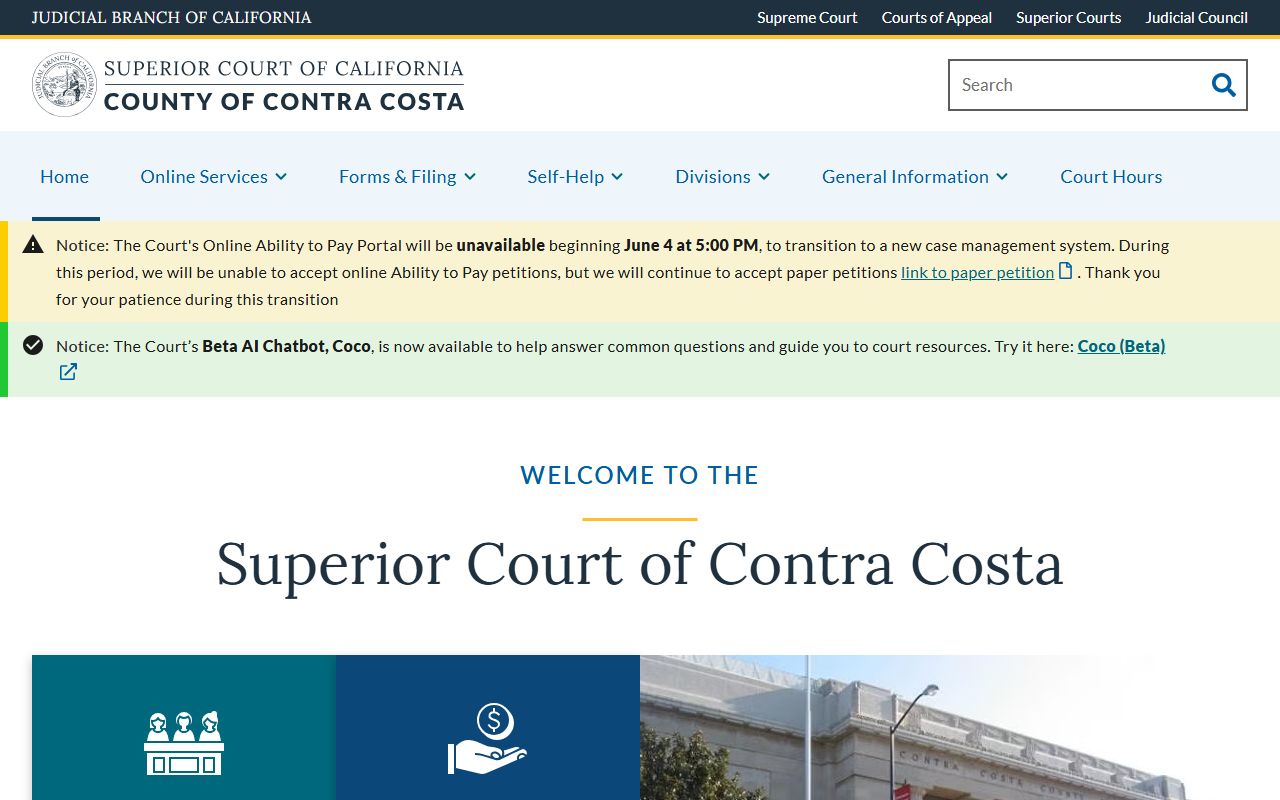 Contra Costa County court records after arrest Superior Court homepage